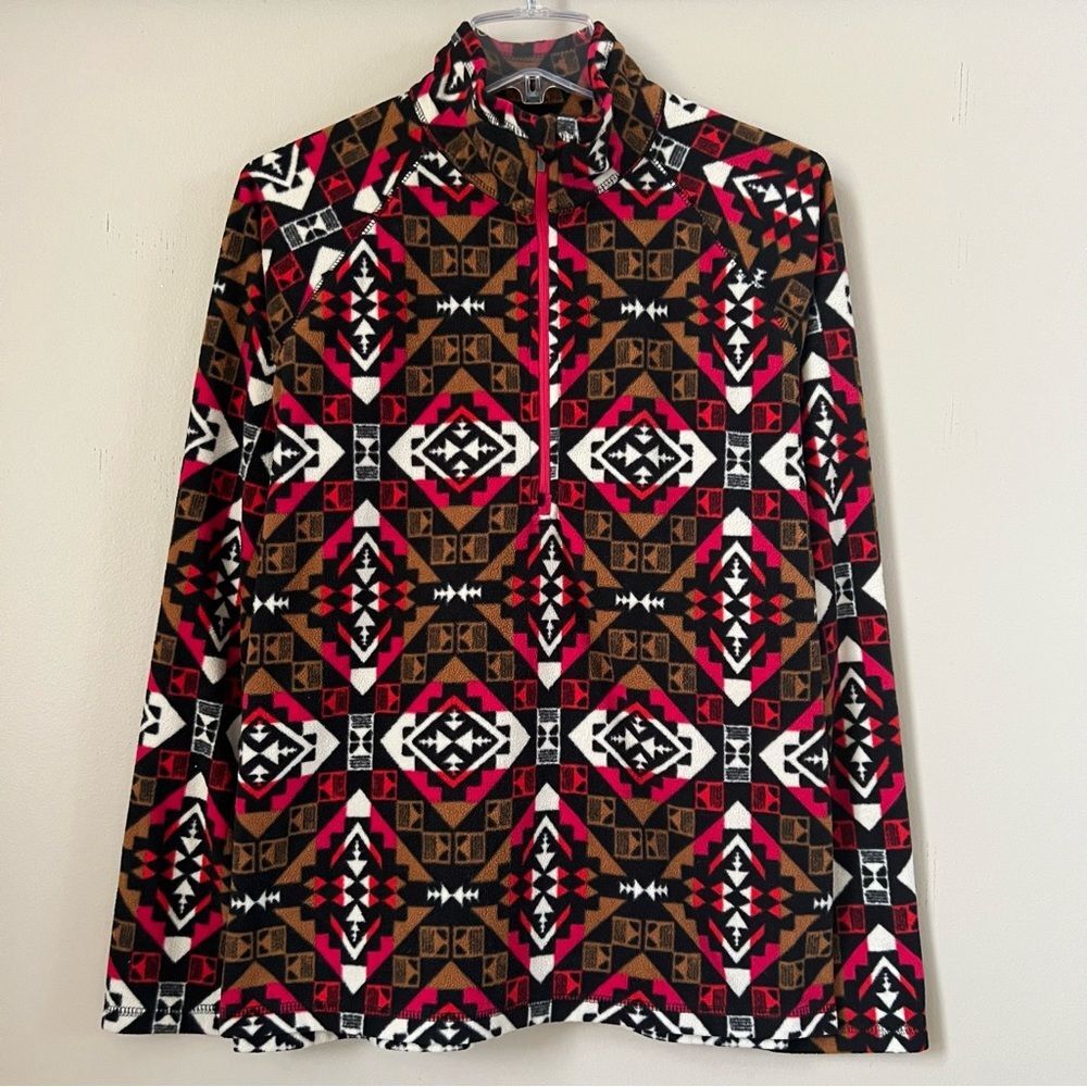 Eddie Bauer Western Aztec Design Women’s Quarter Zip Fleece Jacket SZ XL
